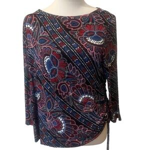 Ruby Rd. Women's Blouse - Navy and Red Floral Pattern